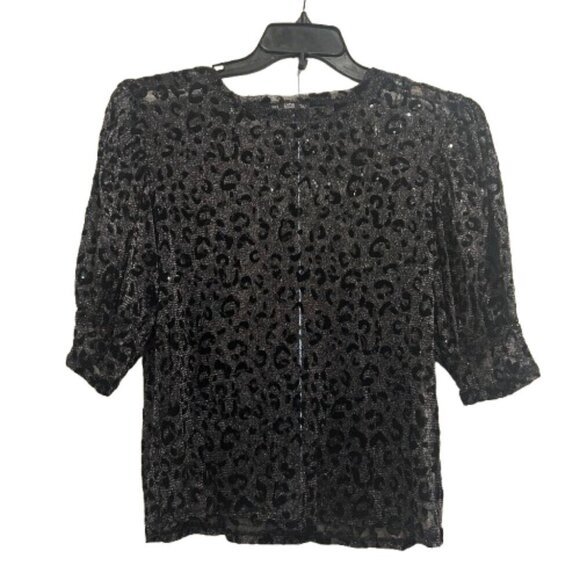 Zara Black Leopard Print Sheer Blouse Women’s Size M - Picture 1 of 6